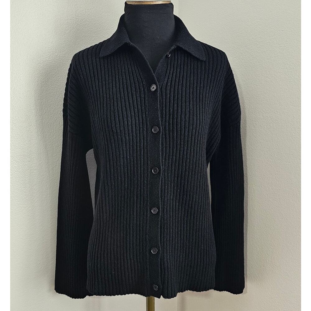 REFORMATION Fantino Black Ribbed Cashmere Button Collared Cardigan Sweater XS - Picture 5 of 13